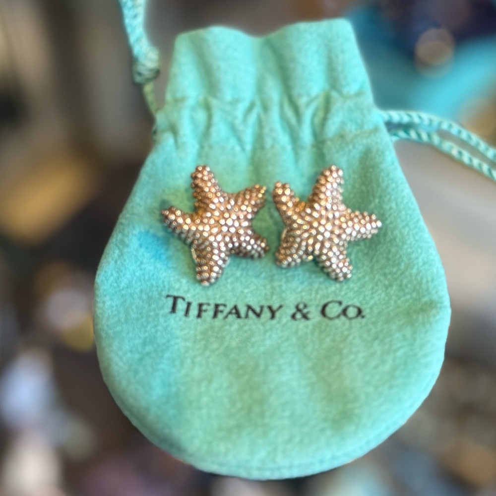 Pre Owned Tiffany Designer Bumpy Star Fish Sterling silver Earrings